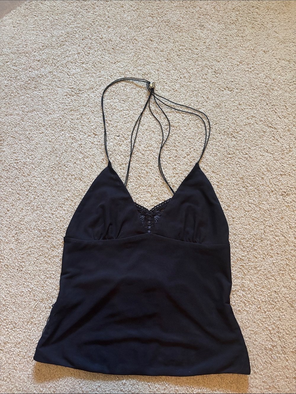 I.AM.GIA Black Lace-Trim Halter Cami